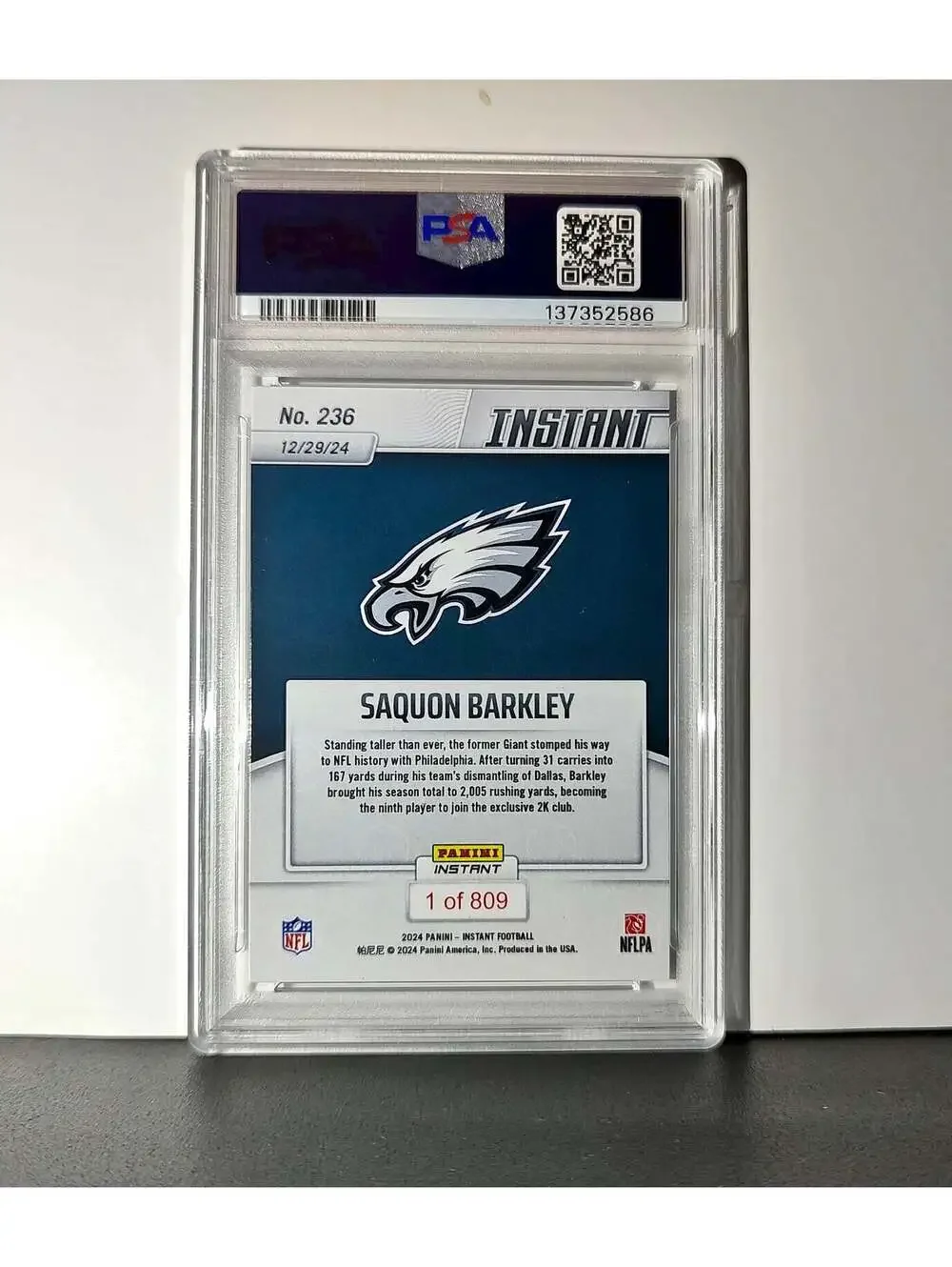 Saquon Barkley 2024 Panini Milestone NFL #236 Eagles 1 of 809 PSA 10 Gem Mint